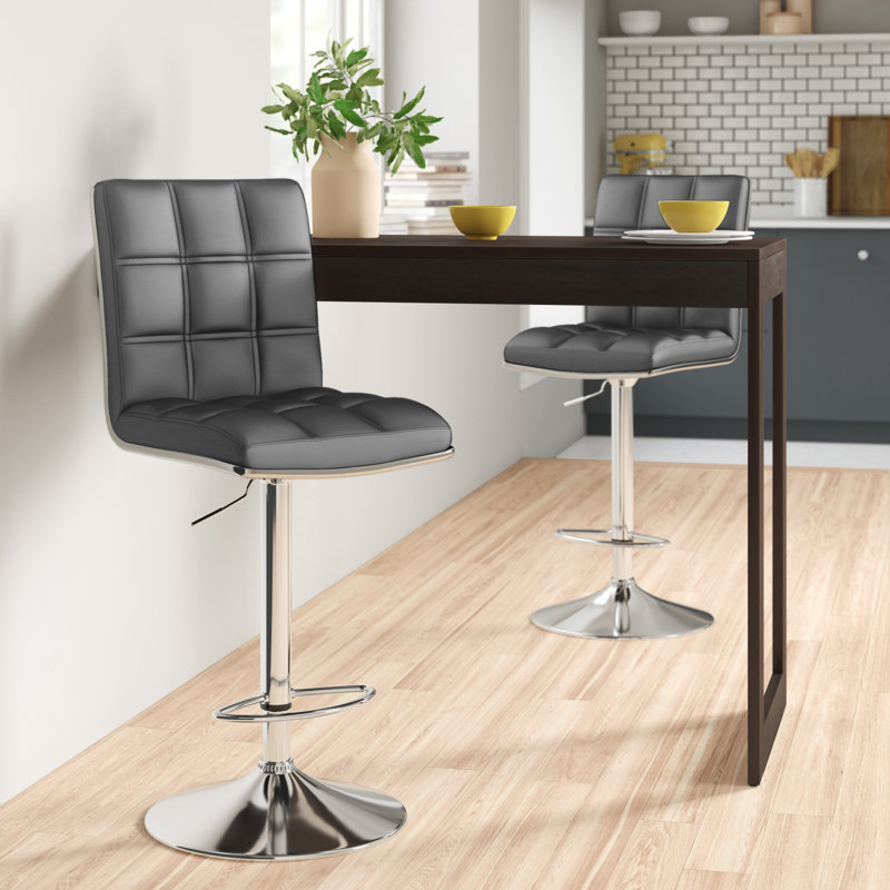 Miah Swivel Upholstered Adjustable Height Counter Stool with Metal Frame, Grey