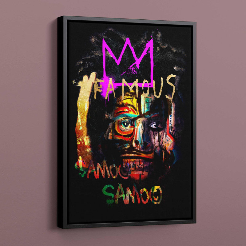 Basquiat Famous - Print on Canvas, Black Framed, 91cm H x 61cm W x 5cm D
