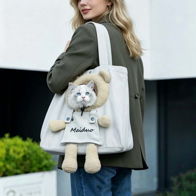Imitation Palm P et M at Soft Furry Pet Carrier Bag For Small Dogs And Cats Large Capacity Convenient Carry Breathable Head Out Travel Tote Cute Teddy Bear Style Handheld Shoulder Bag