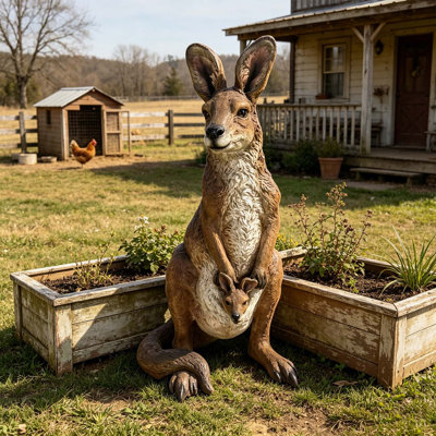 22'' Realistic Resin Kangaroo Family Statue, Weatherproof Garden Decor for Outdoor and Indoor Use, Unique Animal Ornament Gift