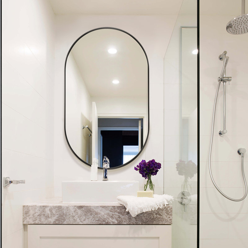 Chaya Metal Oval Wall Mirror, 91.4cm H x 55.9cm W, Matte Black