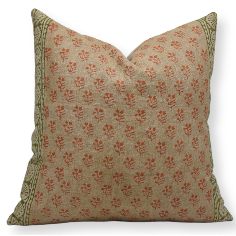 Housses de coussin en lin Fabritual Block Print (épais, orange), H 20 po x l 20 po