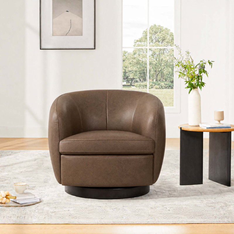 Fauteuil demi-tonneau en cuir Marcy Geniue, Brun