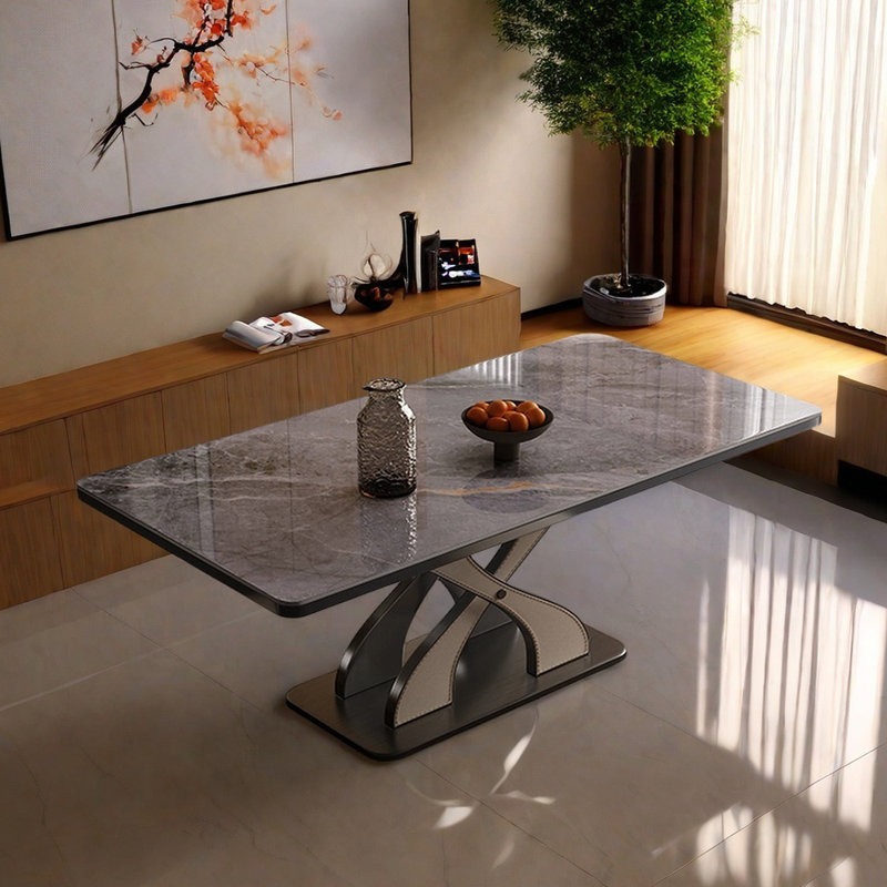 Sintered stone creative dining table, 29.53"H x 78.74"L x 35.43"W, Gray