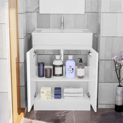 Naylaa 600 mm Freestanding Combined Vanity Unit with Drop In Ceramic Basin