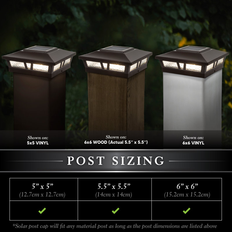 Oxford Solar Powered Integrated LED Aluminium Fence Post Cap Light 6 in. x 6 in. with Base Adapter Included, Brown