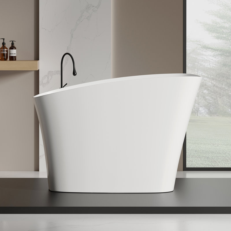 KAKUSIGA 51-inch Freestanding Deep Soaking Bathtub, Stone Resin Solid Surface