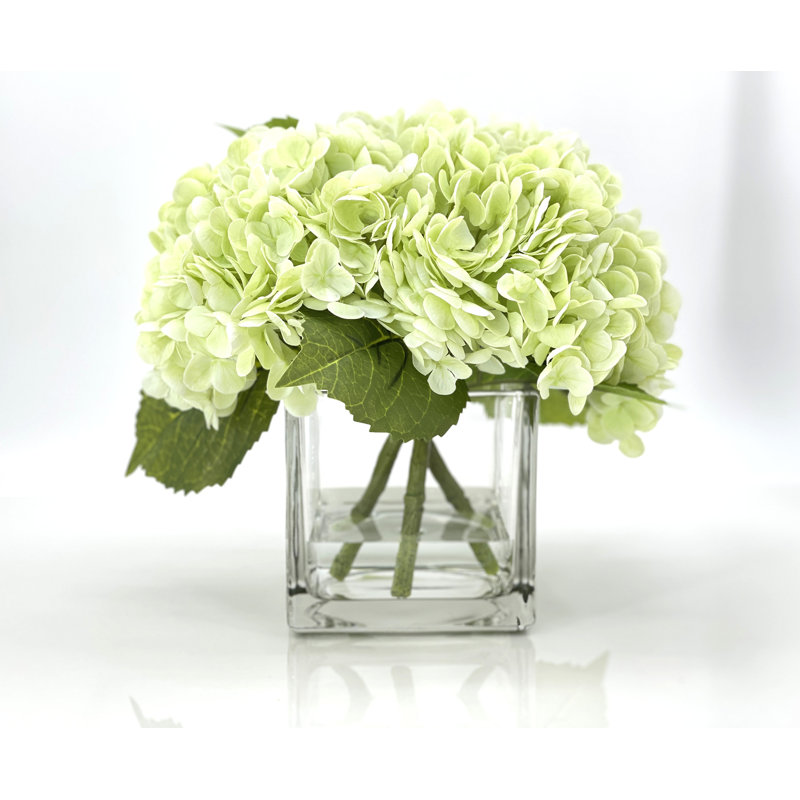 Véritable hydrangées dans un vase, arrangement de fausses fleurs artificielles, Vert clair