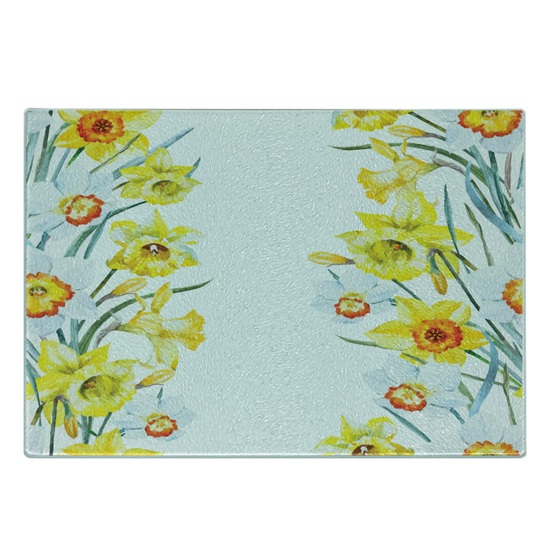 Planche à découper Ambesonne Vintage en verre trempé fleurs jaune blanc rouge