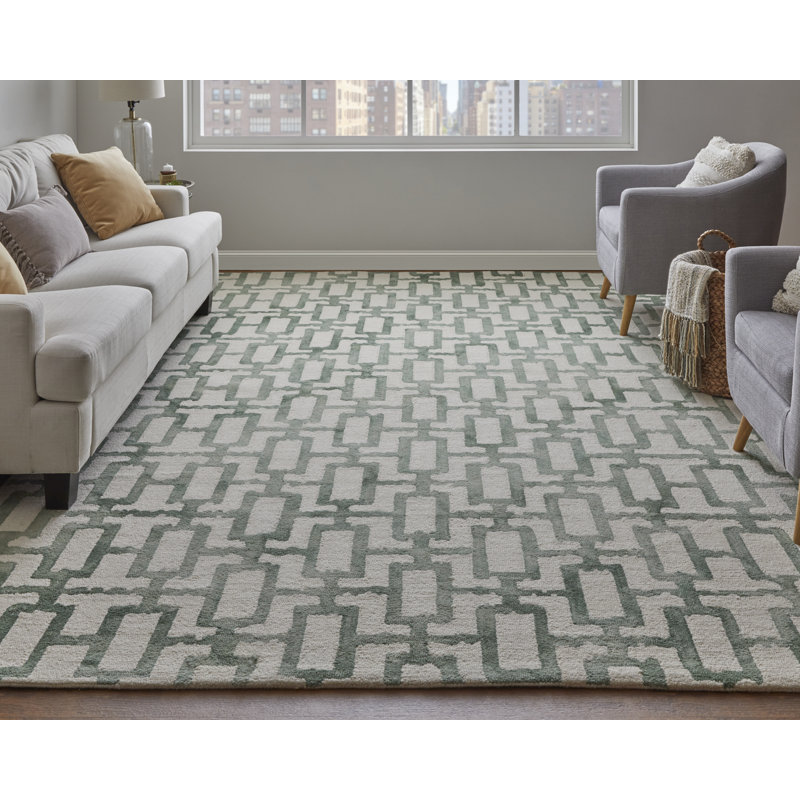 Marengo moderne géométrique, ivoire / vert, Rectangle 9 pi 6 po x 13 pi 6 po