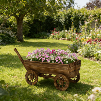 Petit chariot à fleurs brouette, jardinière mobile en bois