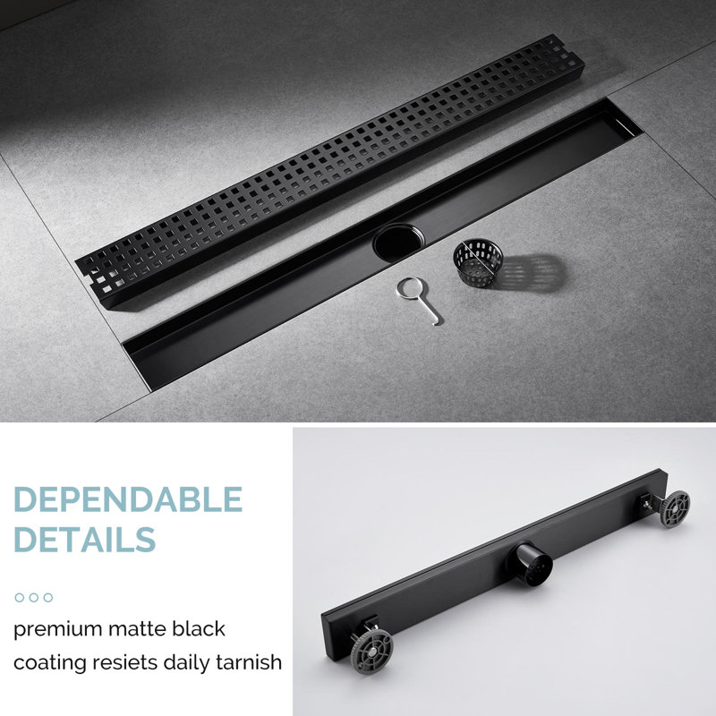 Linear Grid Shower Drain, Black