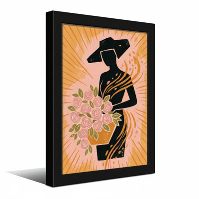 Silhouette abstraite femme tenant un bouquet de roses