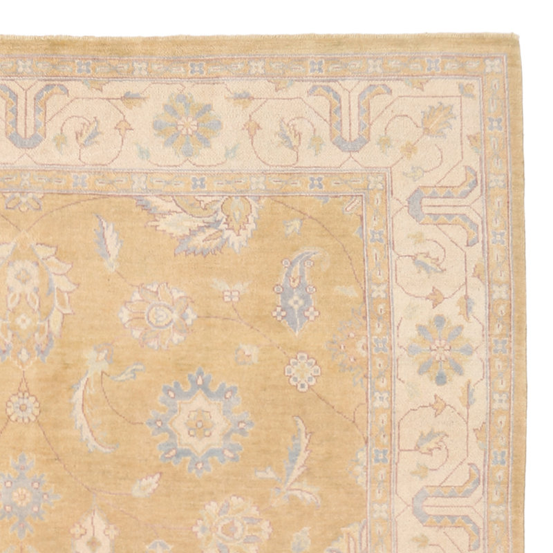 Tapis beige / blanc en laine noué à la main de conception unique 7 pi 11 po x 10 pi New Age Chaz