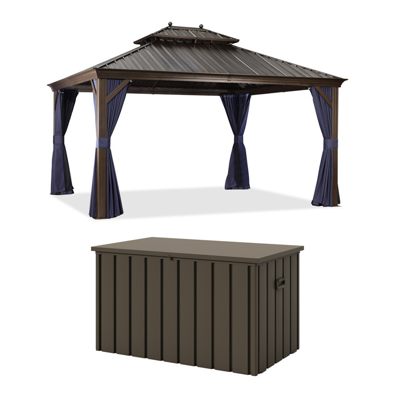 Purple Leaf 12' X 14' Hardtop Gazebo Canopy For Patio Deck Backyard Heavy Duty Outside Sunshade With Deck Box,netting And Curtains Outdoor Permanent Metal Pavilion