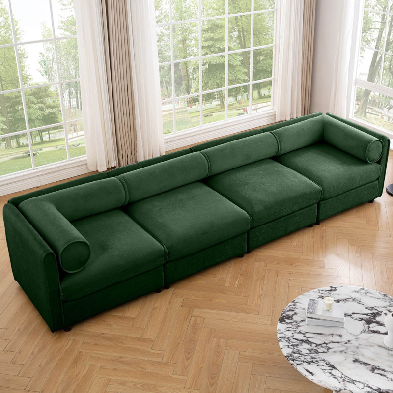 Canapé modulaire rembourré avec sièges de rangement, Vert, H 27,9 po x l 142,5 po x P 37,4 po