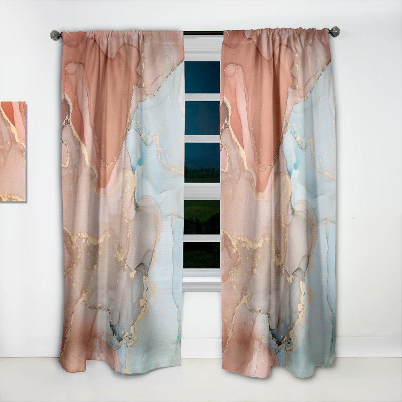 Brun et turquoise liquide Art I - rideau en velours moderne - obscurcissant - 1 panneau, L 52 po x L 84 po