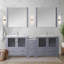 Meuble-lavabo double avec armoire latérale et plateau en céramique blanche
