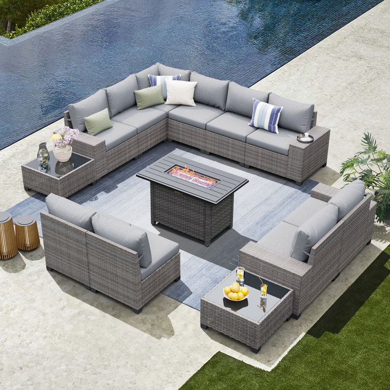 Guildford 10 - Person Outdoor Rattan Seating Group With Cushions, Gray, Yes