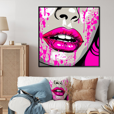 Popart sensuel, lèvres roses sur toile