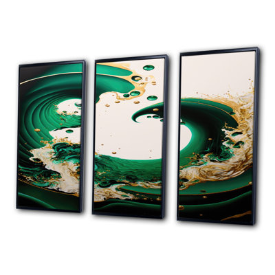 Azmariah Emerald Abstract Waves I - 3 pièces sur toile
