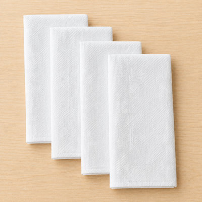Luxe Linen Cotton Cloth Napkins Set Of 4, 20 X 20 Inch - White Textured Dinner Napkins