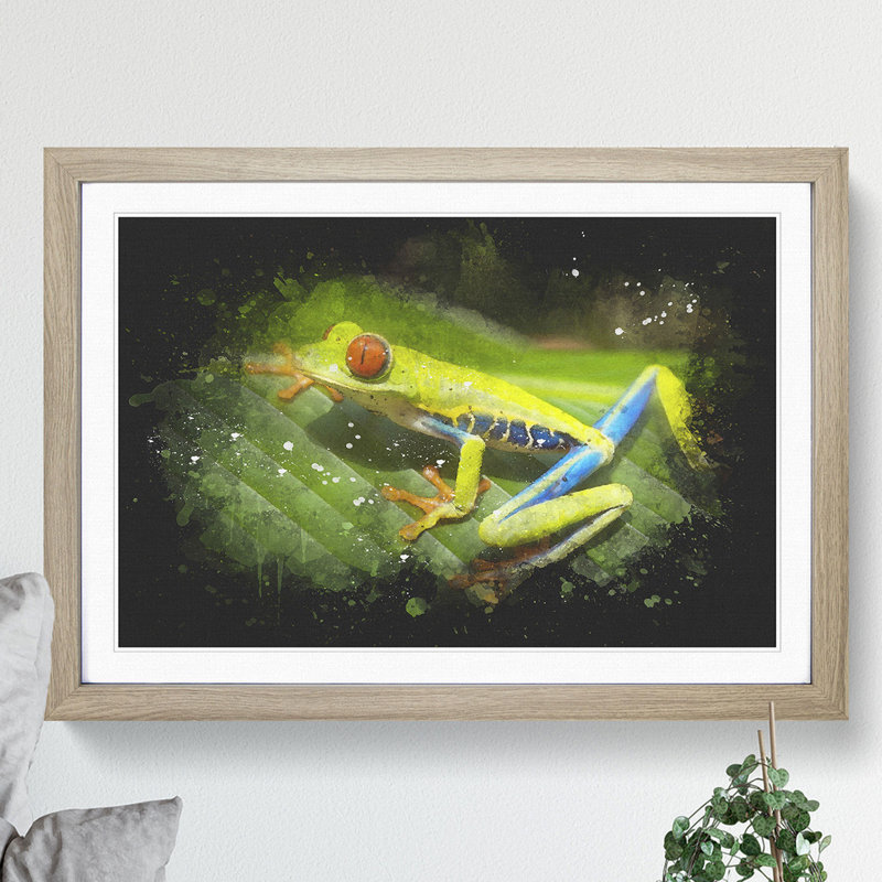 Tree Frog Vol.2 - Picture Frame Graphic Art, 65cm H x 90cm W x 2cm D, Oak