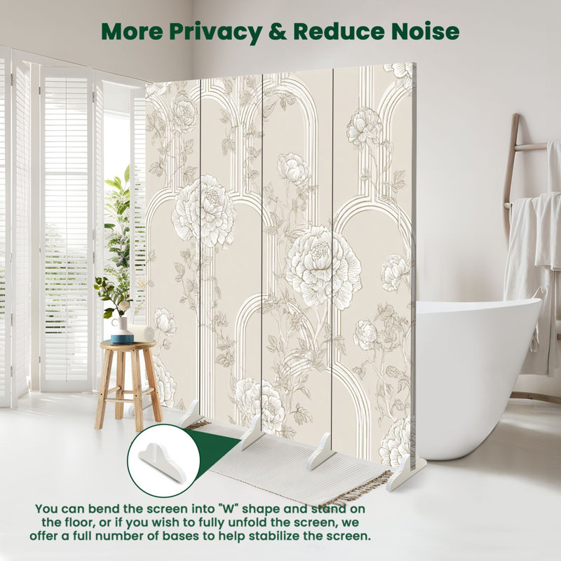 Paravent 4 panneaux à cloison pliable Royal Elegant Beige, H 71 po x l 64 po x P 1 po, 4