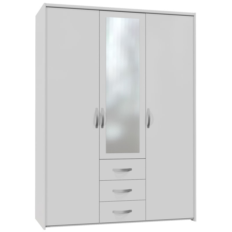 3 Door Manufactured Wood Wardrobe, White
