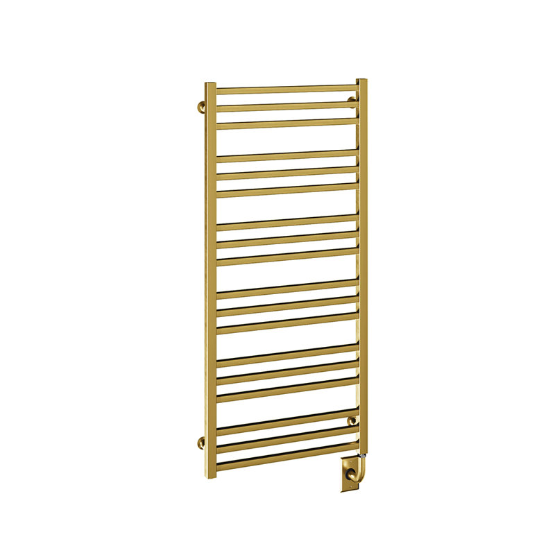 Chauffe-serviettes mural Avento, rails carrés, H 47,5 po x l 23,5 po x P 3 po, Or brossé, Électrique câblé