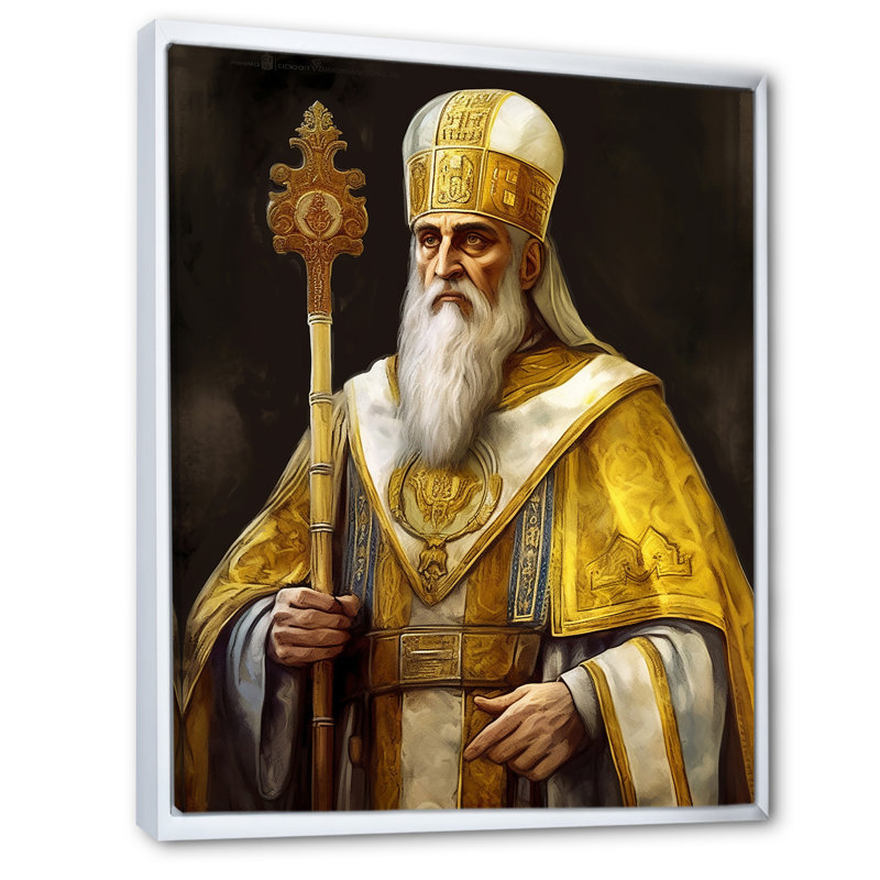 Prêtresse religieuse dorée II, Cadre flottant blanc, H 32 po x l 16 po x P 1 po