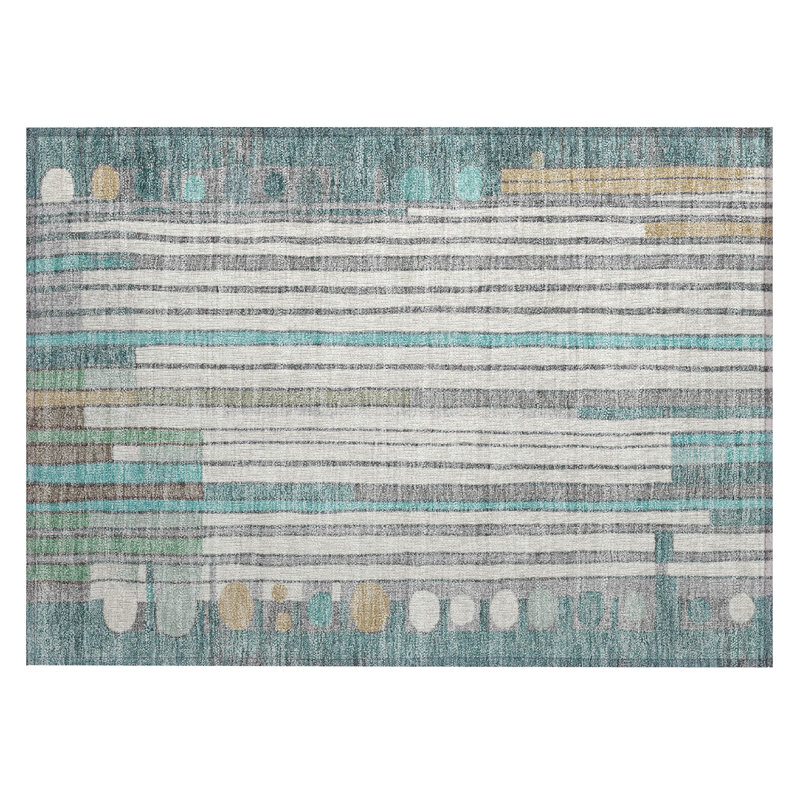 Machine Washable Indoor/Outdoor Husby ACN2189 Geometric Rug, Rectangle 1'8" x 2'6"