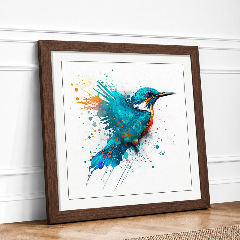 Kingfisher Splatter Art - Framed Print, Walnut