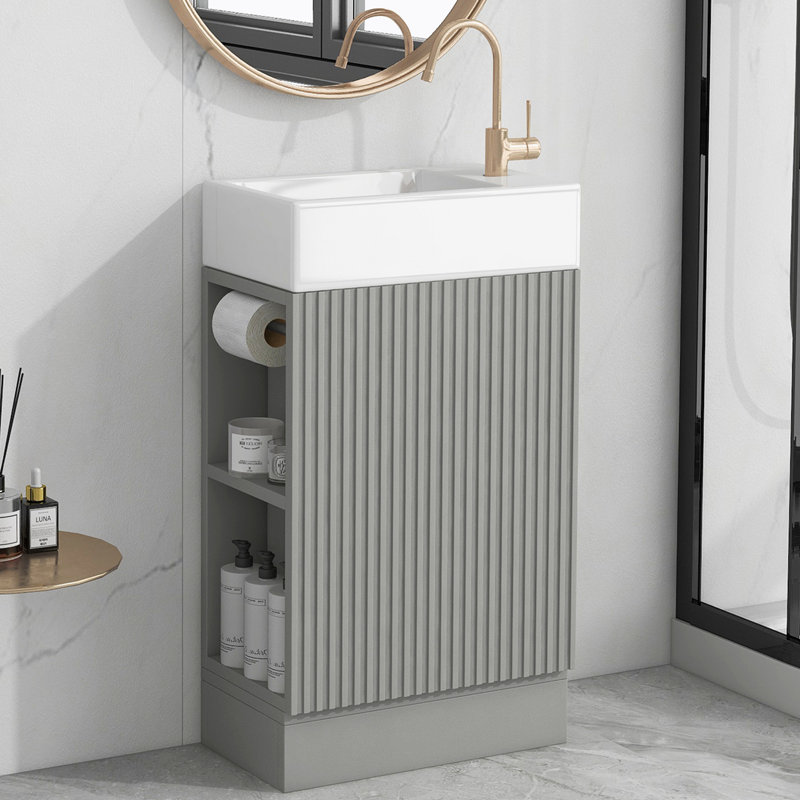 Ensemble de meuble-lavabo simple 18,60 po avec plateau en céramique Evelina, Gris