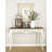 Wood Intricately Carved Scroll White Console Table with Brown Wood Top