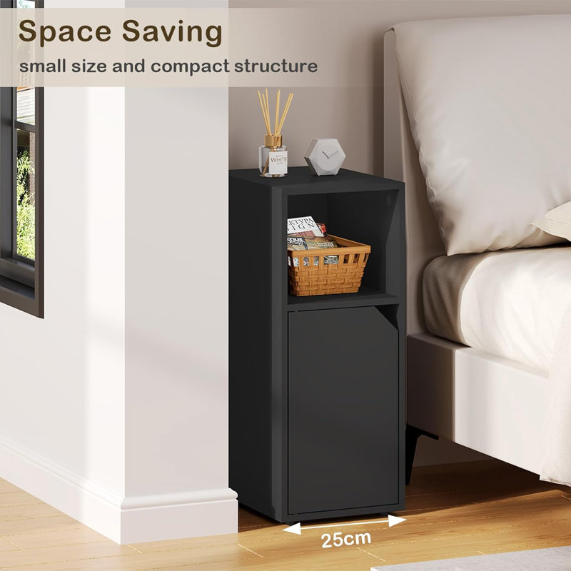 Reoven 25cm W Manufactured Wood Bedside Table, Black