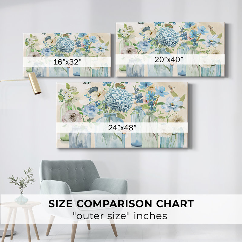 Jardin papillon bleu - Toile tendue avec châssis - Prêt à accrocher, H 16 po x l 32 po