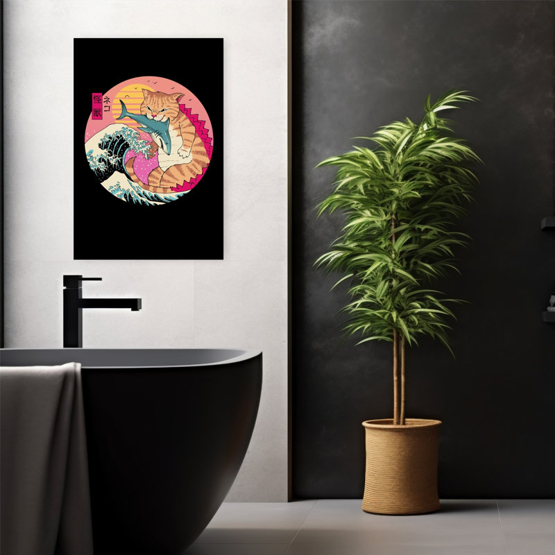 Art contemporain contemporain rétro requin chat, H 24 po x l 16 po