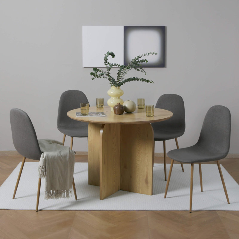 Linen Blend Upholstered Metal Side Chair, Gold, Dark Grey