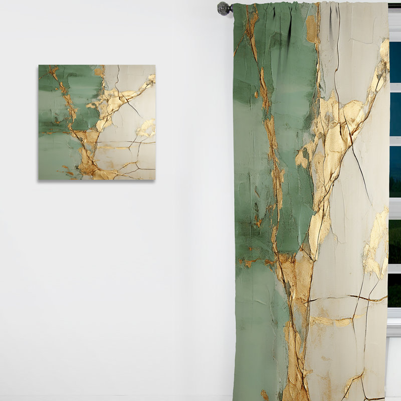Green Gold Minimalism Potteries - Spirals Curtain - Blackout Abstract Curtain - 1 Panels, 52" W x 84" L