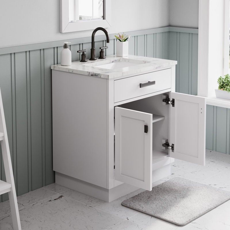 Darricka 30'' Single Bathroom Vanity with Marble Top, 30"