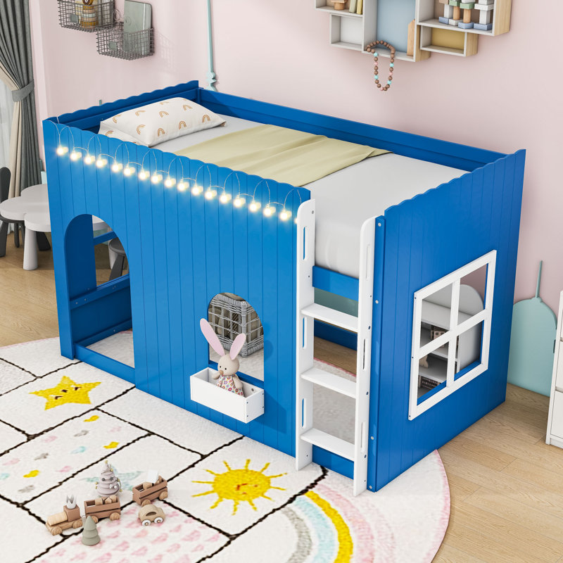 Loft Bed with LED Lights, Ladder and Versatile Underbed Study Space, Klein Blue, Twin