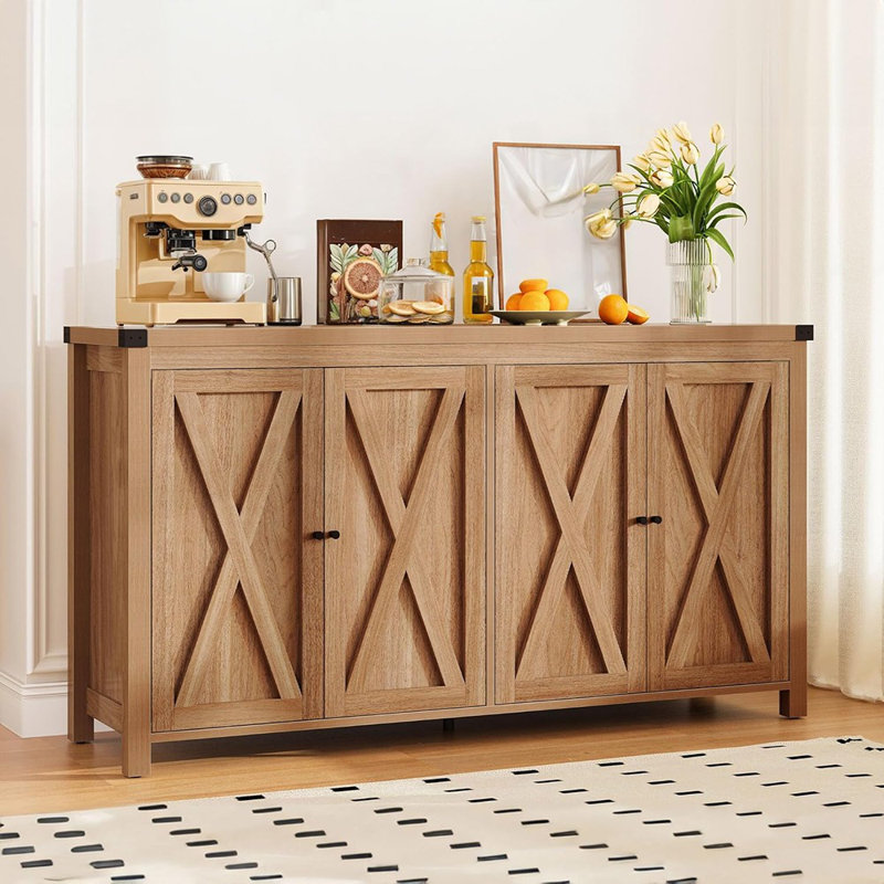 Buffet Farmhouse avec portes et tablettes réglables, chêne
