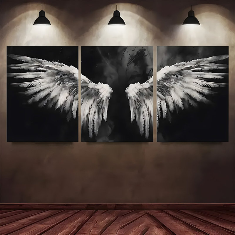 Impression sur toile 3 pièces Minimalist Angel Wings - Serene Living Space, 30 * 20 pouces 3 pièces