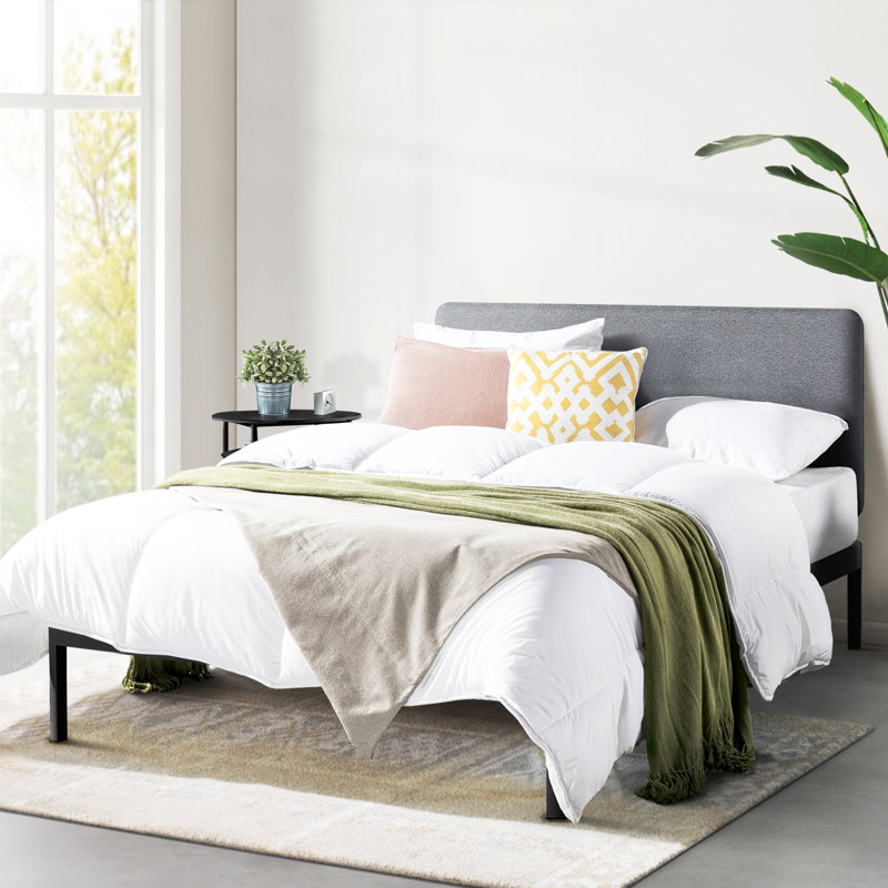 Lit plateforme tapissier Kert, Double, Gris foncé