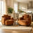 Amoban 38.00"W Orange Chenille Upholstered Barrel Accent Chair with Pillow, Rounded Armrests.-1479555599