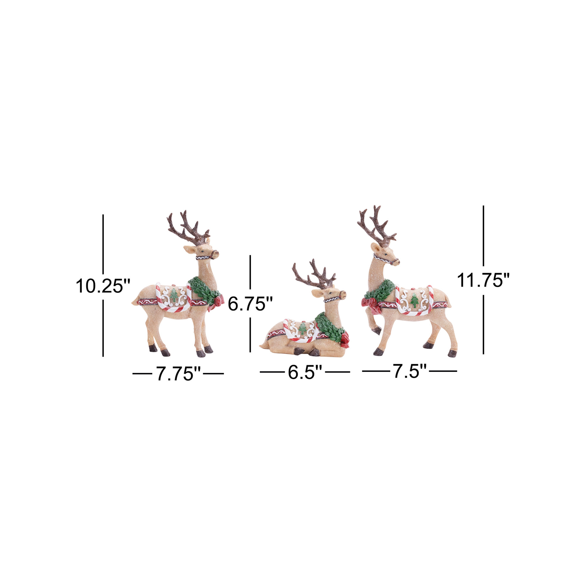 Glittered Holiday Deer Figurine (Set of 3)