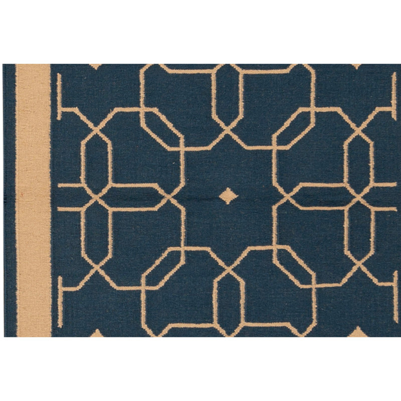 Tapis bleu et ivoire de haute qualité noué à la main