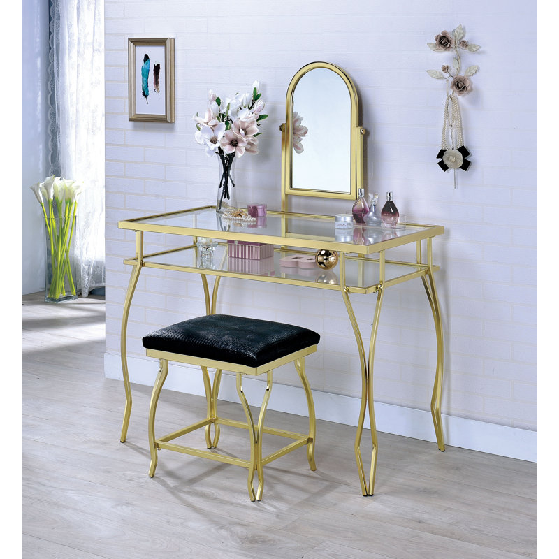 Ensemble de meuble-lavabo 3 pièces Edda, Champagne doré