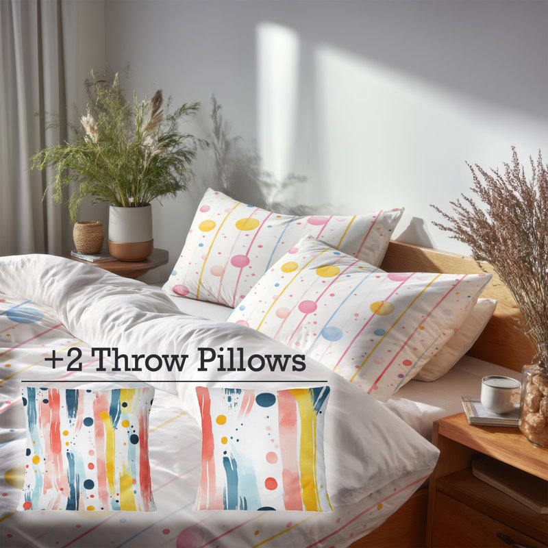 Ensemble de literie pour enfants 5 pièces - Ensemble de housse de couette et de coussins Linear, Lit simple